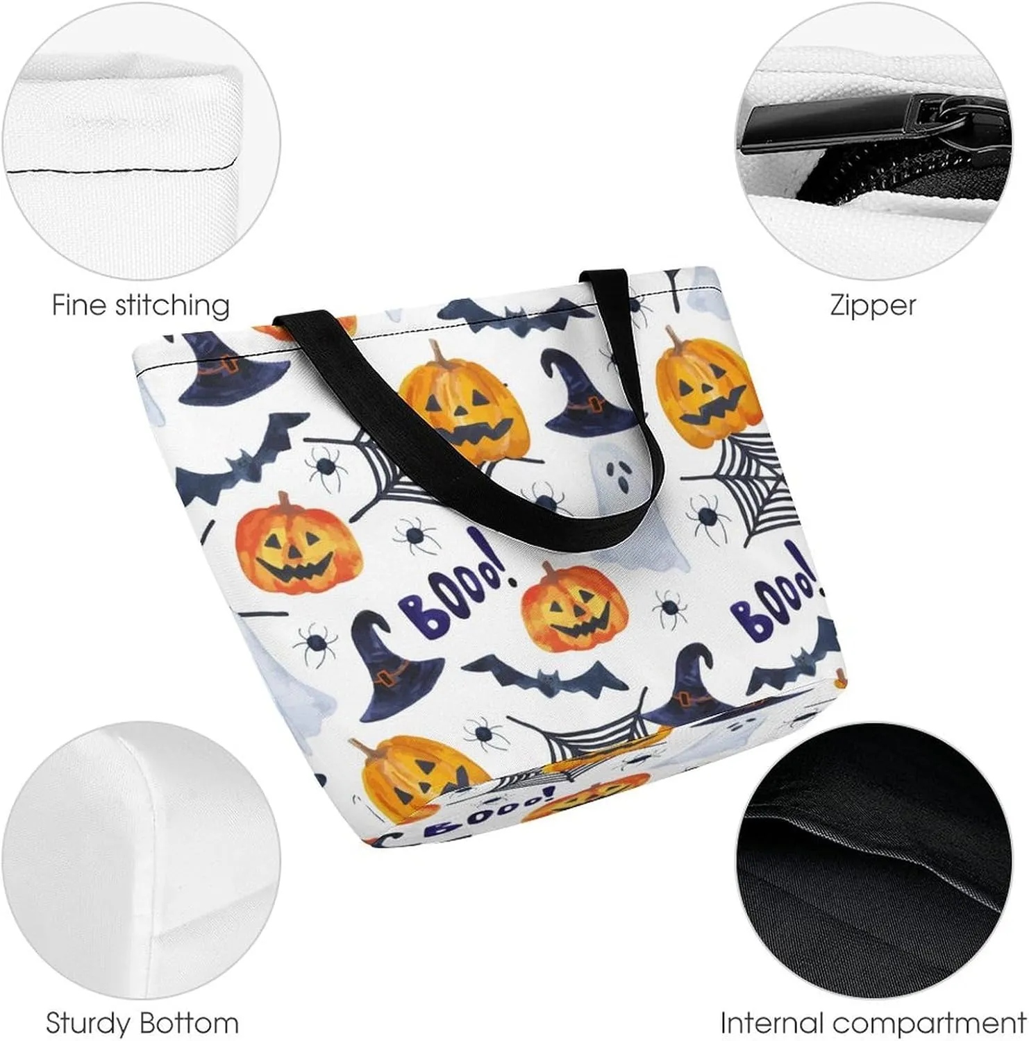 Watercolor Halloweens Pattern Hobo Handbags With Zipper Women's Tote Handbags