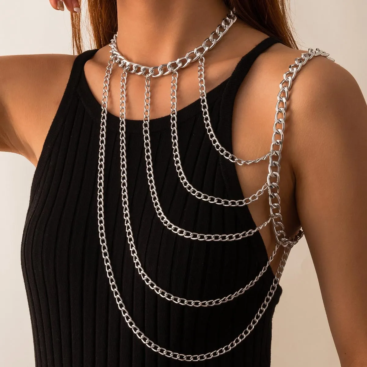 WeeH Shoulder Necklace Chain Body Jewelry Layered Shoulder Jewelry Accessory at Party Beach Summer Holidays Halloween Costume