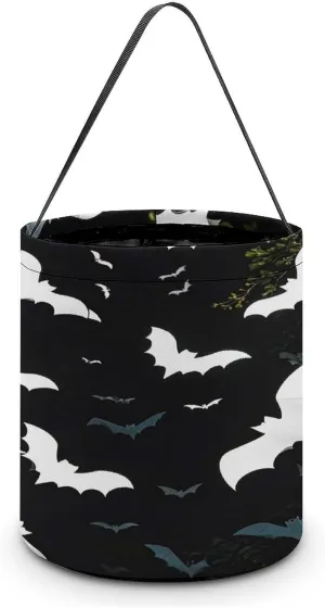 White Bats Halloween Tote Candy Bag Candy Basket Candy Bucket Gift Bag for Halloween Party