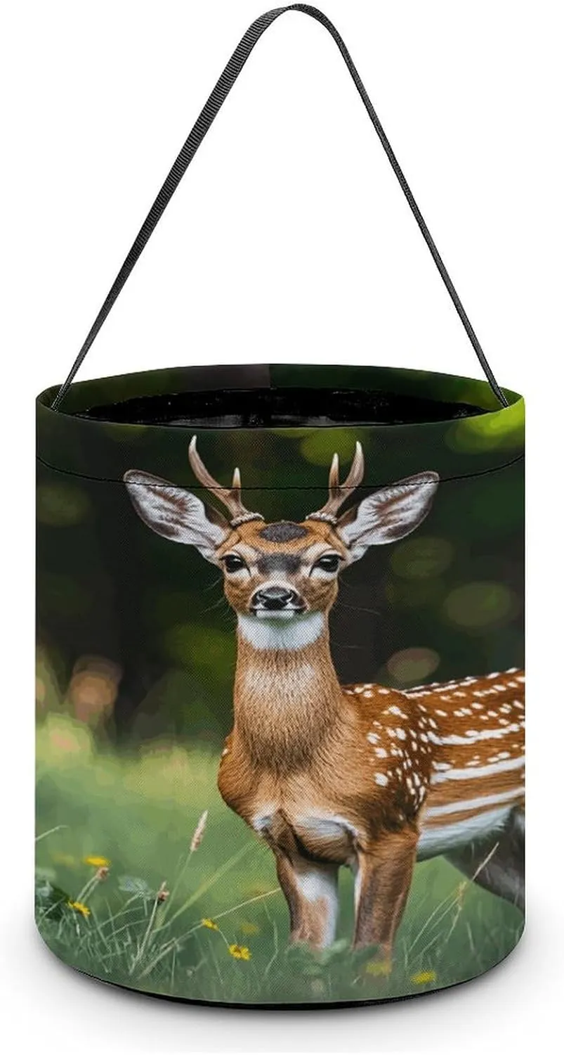 Whitetail Deer Fawn Halloween Tote Candy Bag Candy Basket Candy Bucket Gift Bag for Halloween Party