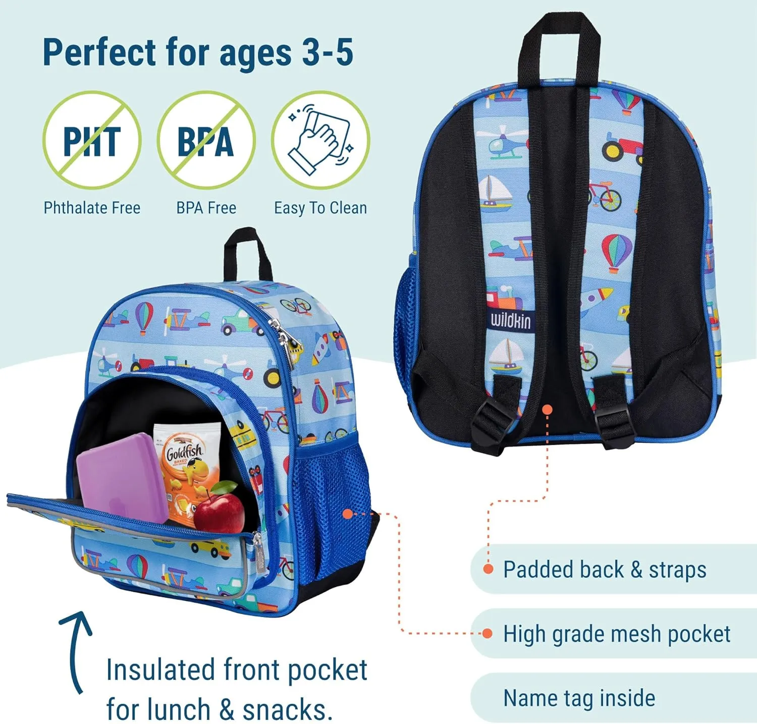 Wildkin 12-inch Kids Backpack  Padded, Adjustable, Ideal for Daycare & Travel - On the Go