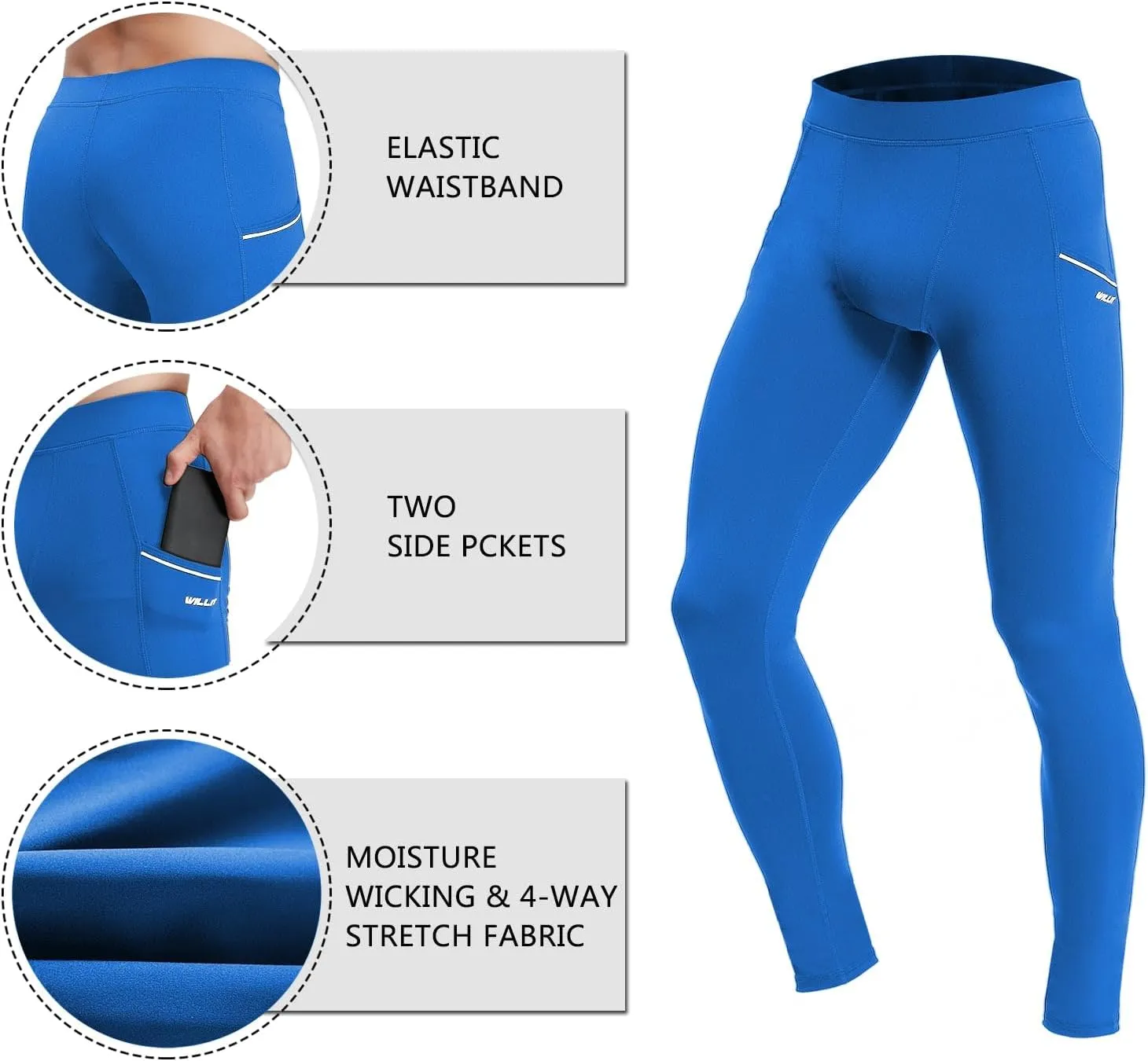Willit Men's Active Yoga Leggings Pants Running Dance Tights with Pockets Cycling Workout Pants Quick Dry
