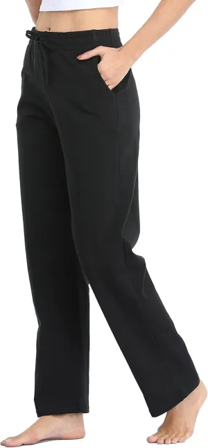 Willit Women's Cotton Sweatpants Open Bottom Yoga Sports Pants Straight Leg Lounge Athletic Pants with Pockets