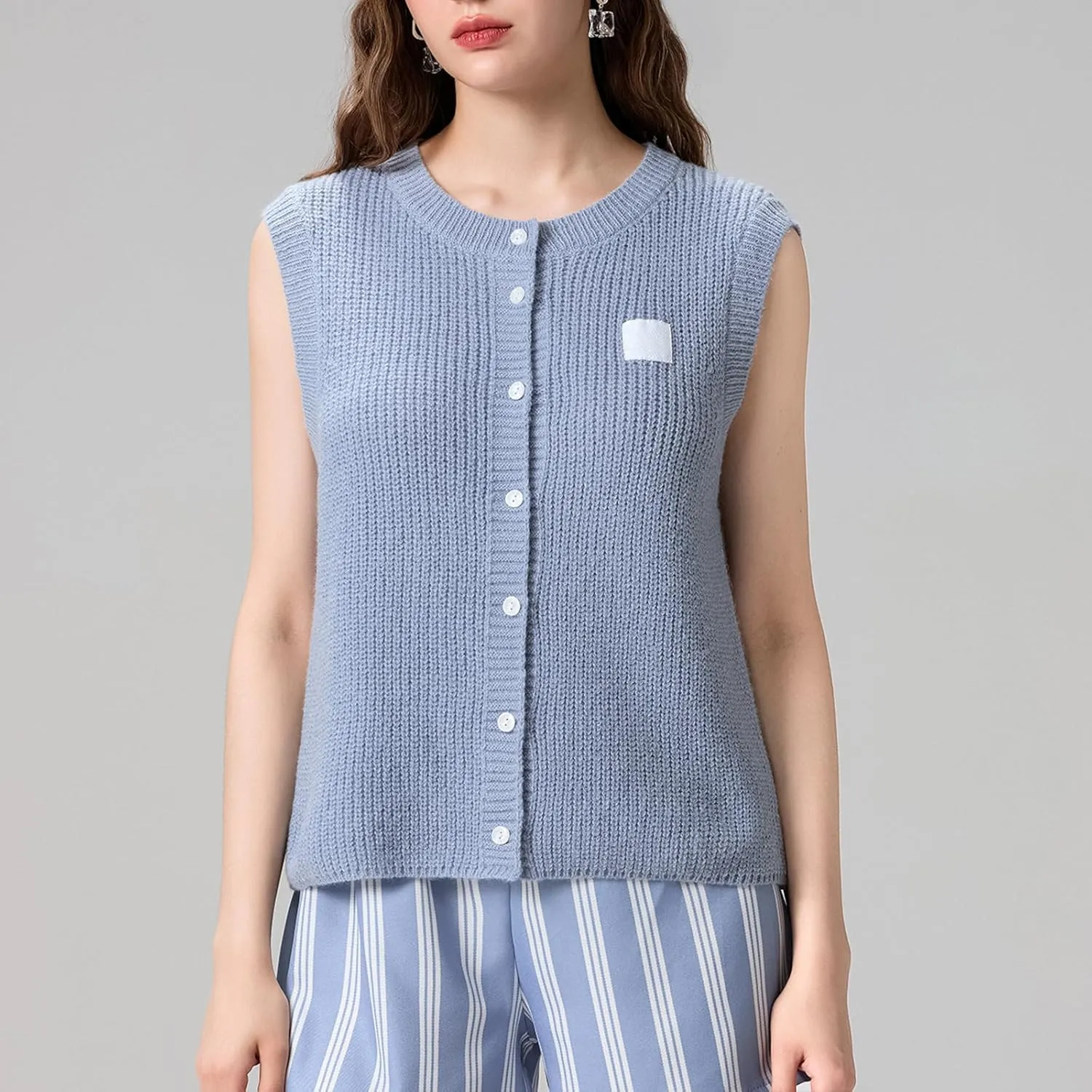 Women Button Down Going Out Trendy Tops Slim Fit Sleeveless Knitted Ribbed Sexy Vest Shirt Y2K Tank Tops