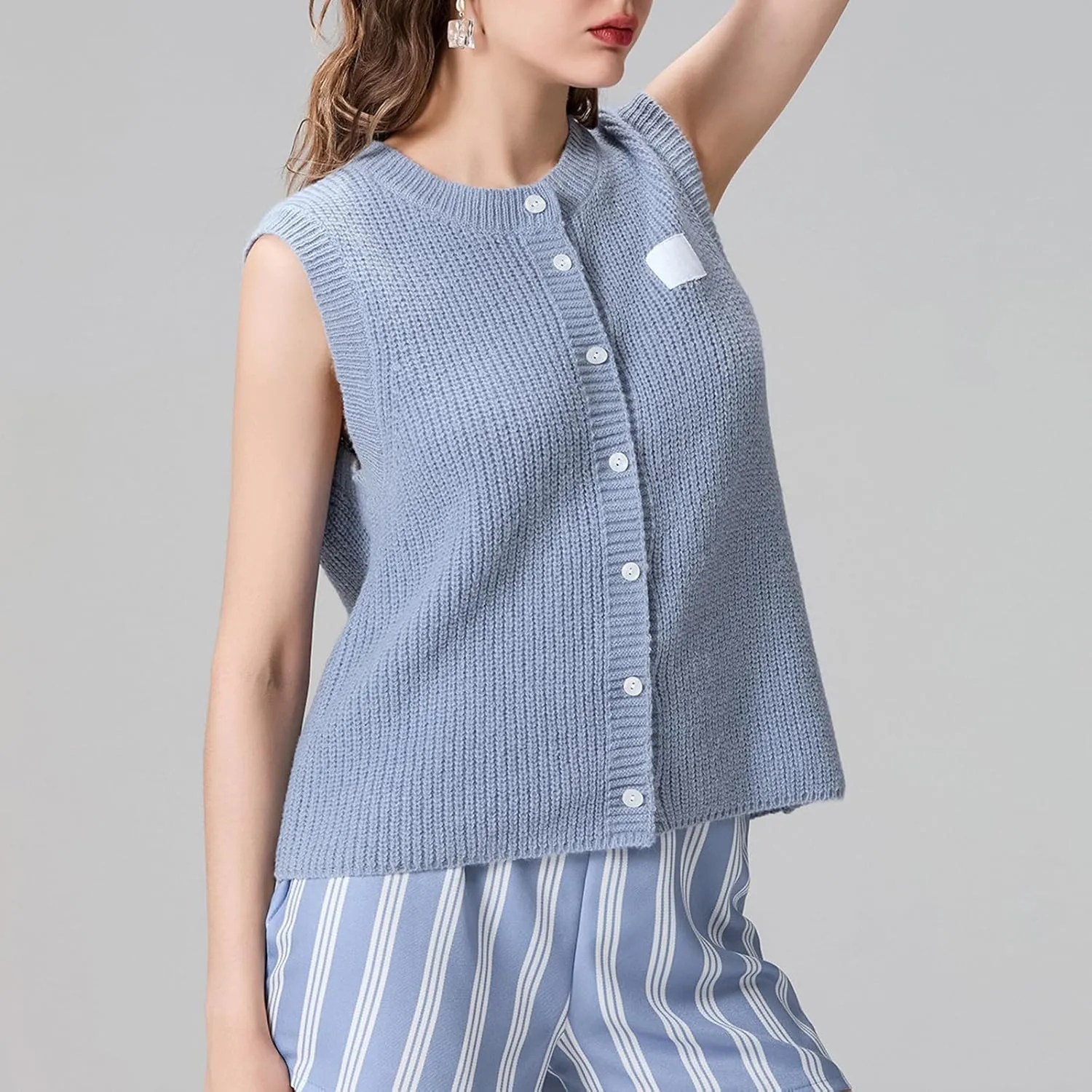Women Button Down Going Out Trendy Tops Slim Fit Sleeveless Knitted Ribbed Sexy Vest Shirt Y2K Tank Tops