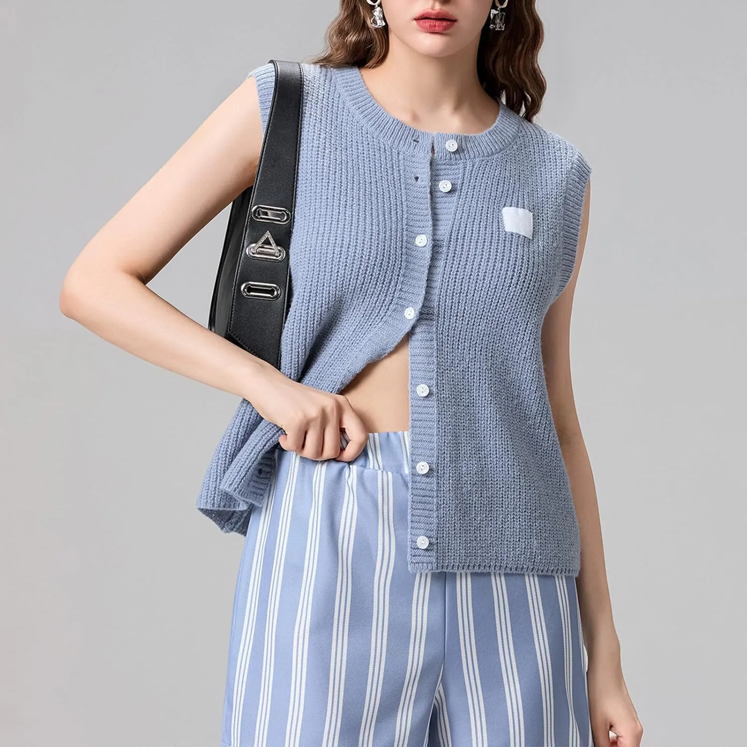Women Button Down Going Out Trendy Tops Slim Fit Sleeveless Knitted Ribbed Sexy Vest Shirt Y2K Tank Tops