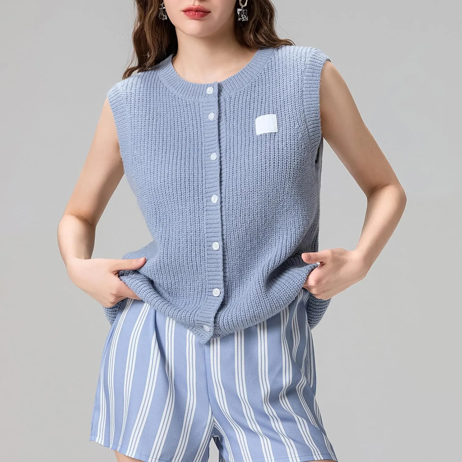 Women Button Down Going Out Trendy Tops Slim Fit Sleeveless Knitted Ribbed Sexy Vest Shirt Y2K Tank Tops
