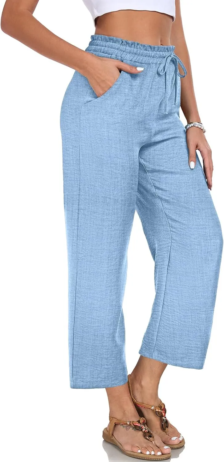 Women Casual Pants Loose High Waist Wide Leg Cropped Palazzo Beach Pants Summer Outfits 2025 Trendy
