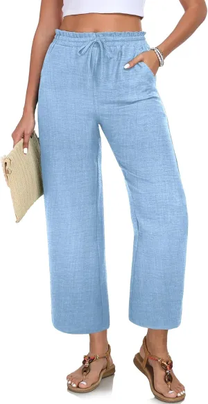 Women Casual Pants Loose High Waist Wide Leg Cropped Palazzo Beach Pants Summer Outfits 2025 Trendy