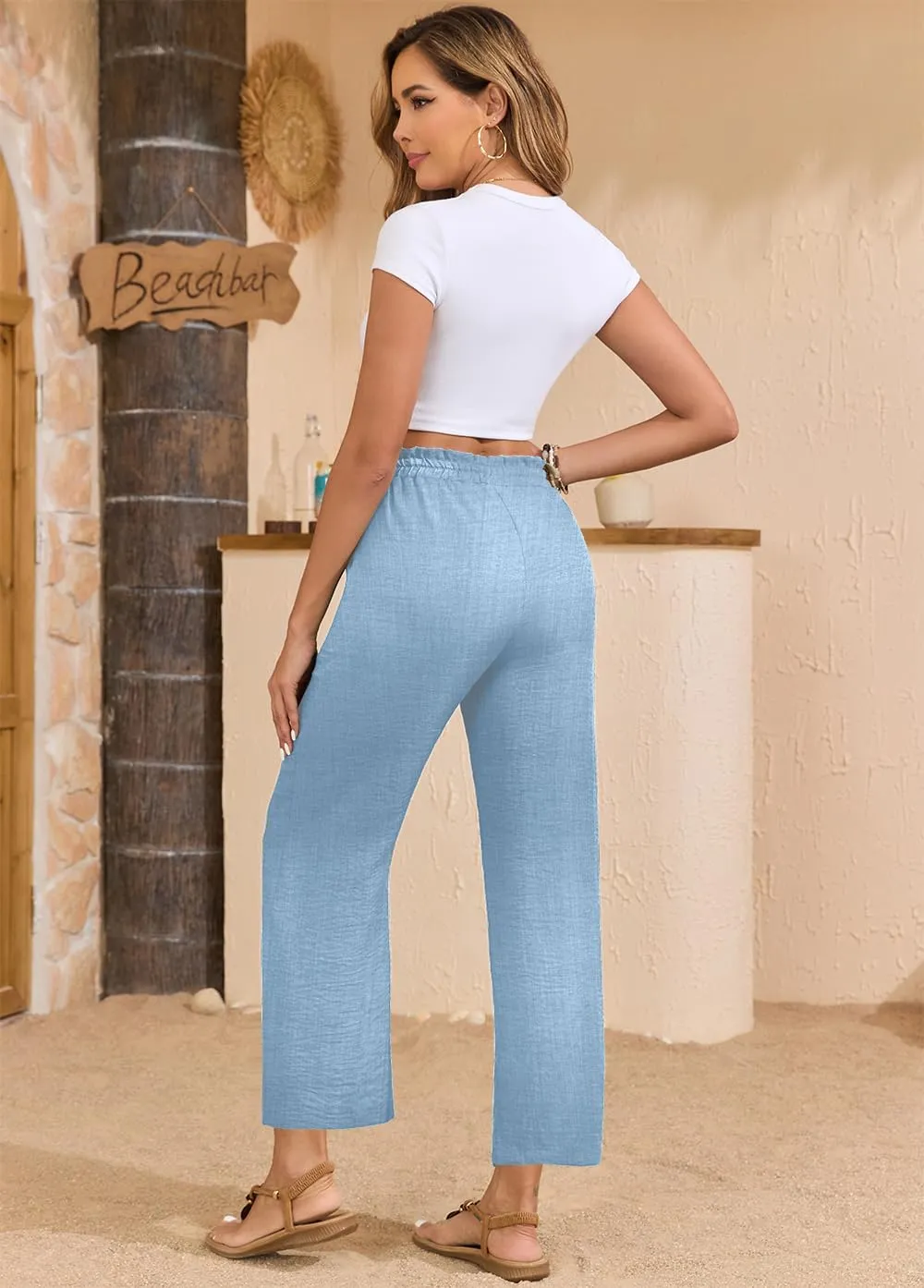 Women Casual Pants Loose High Waist Wide Leg Cropped Palazzo Beach Pants Summer Outfits 2025 Trendy