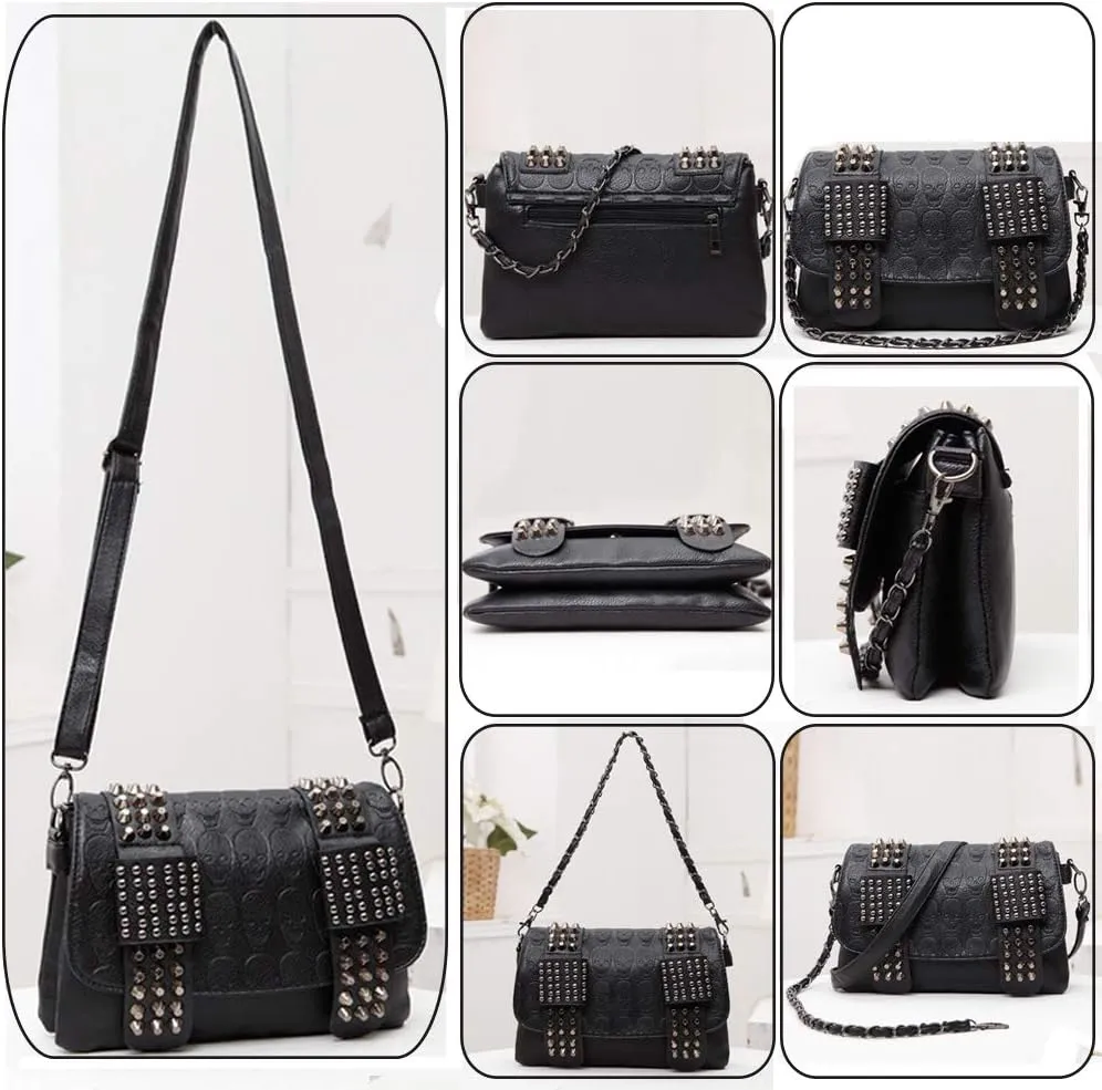 Women Crossbody Bags Studded Skull Shoulder Bags Vintage Clutch Purse Shoulder Bag for Ladies