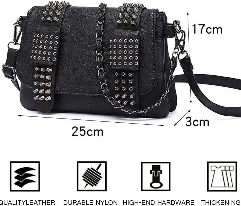 Women Crossbody Bags Studded Skull Shoulder Bags Vintage Clutch Purse Shoulder Bag for Ladies