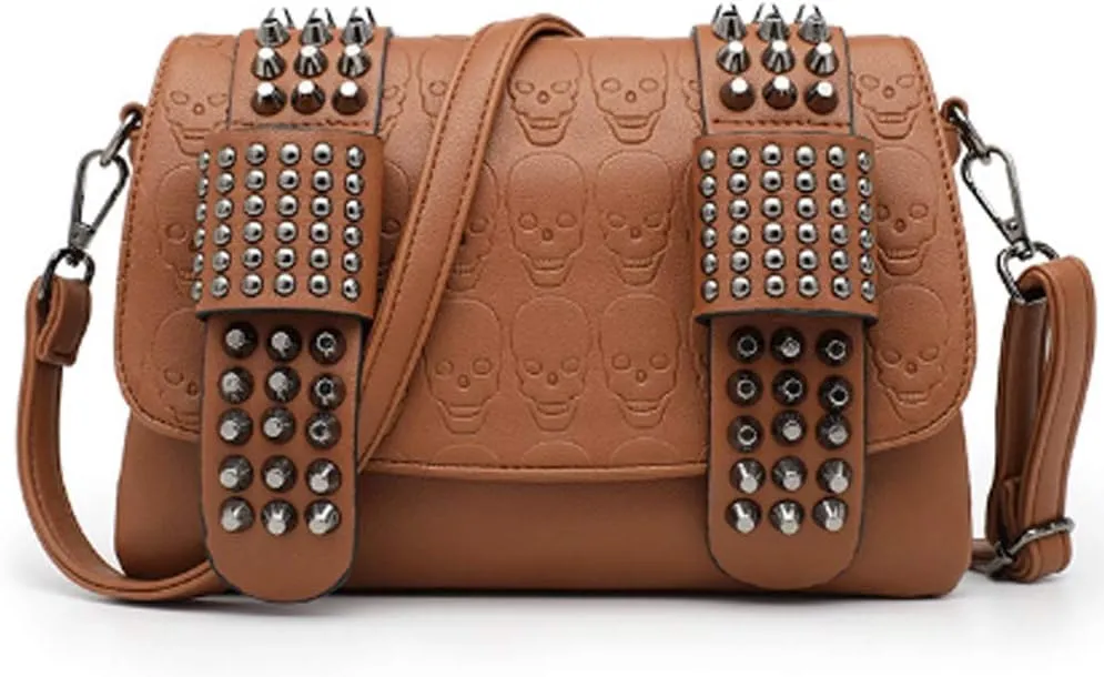 Women Crossbody Bags Studded Skull Shoulder Bags Vintage Clutch Purse Shoulder Bag for Ladies