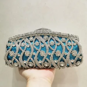 Women Crystal Clutch Purse Stones Evening Bags Metal Hollow Box Handbag Bridal Bags Wedding Party Clutches