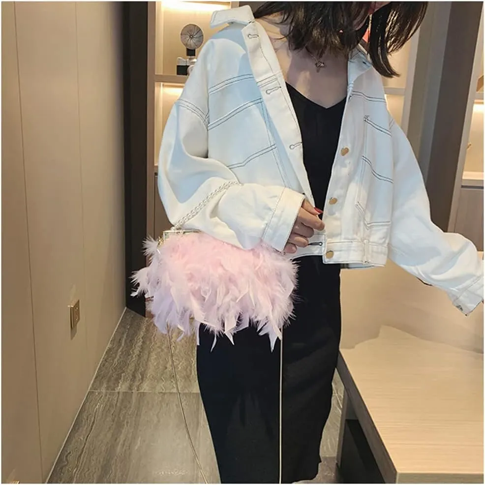 Women Feather Evening Purses and Clutches Exquisite Tassel Pearl Tote Bags for Wedding Banquet Party