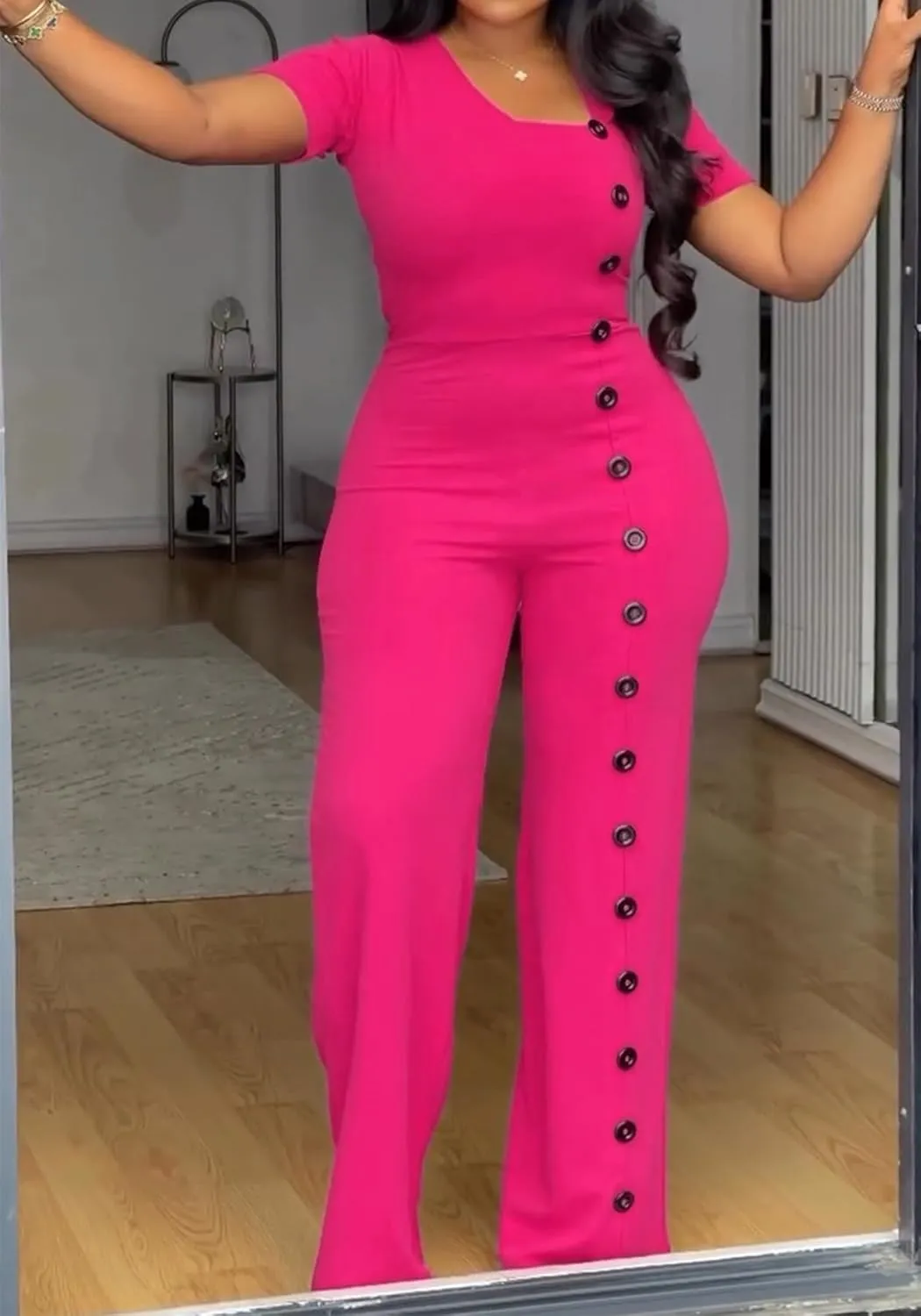 Women Jumpsuits Dressy Casual One Piece Short Sleeve Long Wide Leg Pants Rompers Overalls
