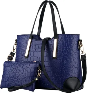 Women Ladies 2Pcs Purse and Handbags Tote PU Stiching Top Handle Satchel Shoulder Bag Clutches