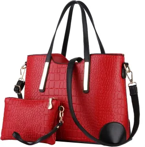 Women Ladies 2Pcs Purse and Handbags Tote PU Stiching Top Handle Satchel Shoulder Bag Clutches