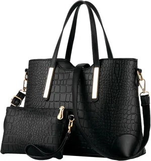 Women Ladies 2Pcs Purse and Handbags Tote PU Stiching Top Handle Satchel Shoulder Bag Clutches