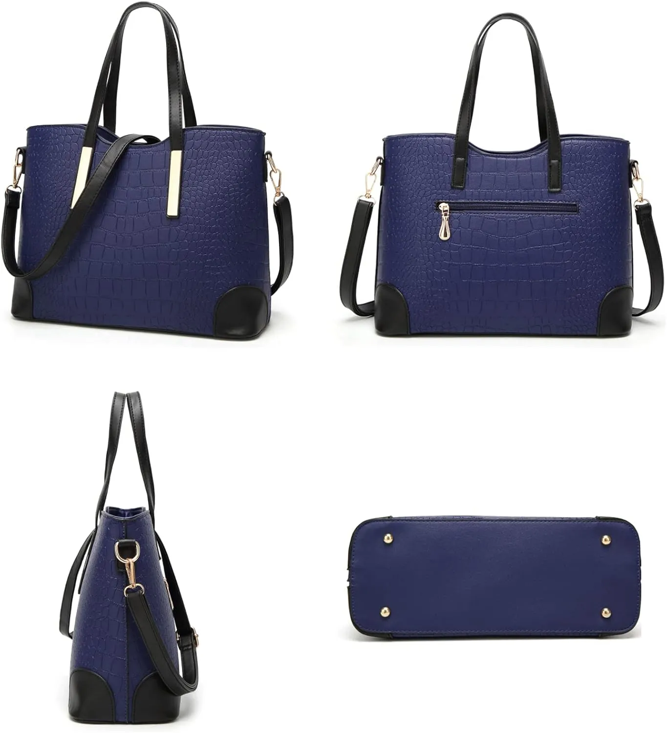 Women Ladies 2Pcs Purse and Handbags Tote PU Stiching Top Handle Satchel Shoulder Bag Clutches