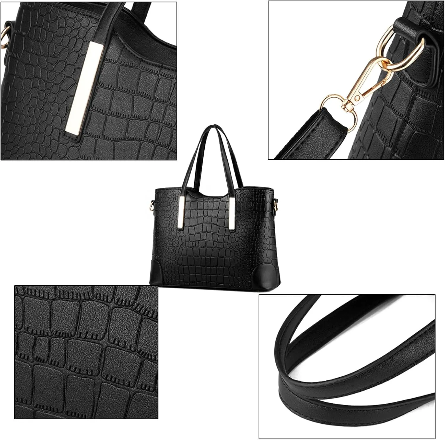 Women Ladies 2Pcs Purse and Handbags Tote PU Stiching Top Handle Satchel Shoulder Bag Clutches