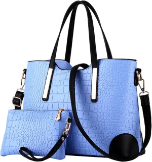 Women Ladies 2Pcs Purse and Handbags Tote PU Stiching Top Handle Satchel Shoulder Bag Clutches