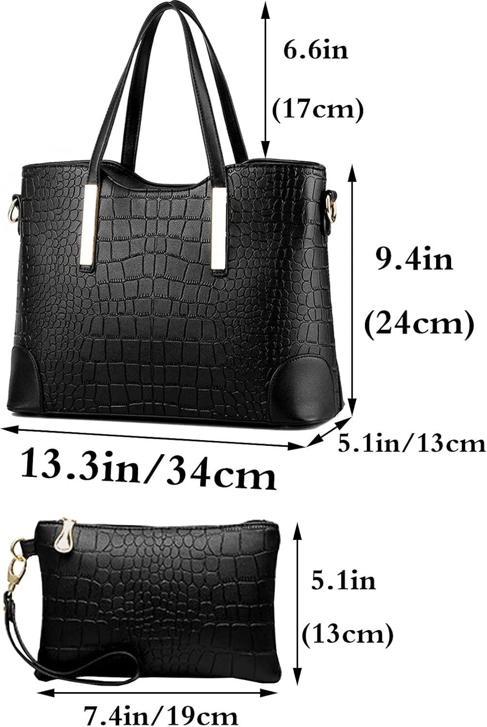 Women Ladies 2Pcs Purse and Handbags Tote PU Stiching Top Handle Satchel Shoulder Bag Clutches