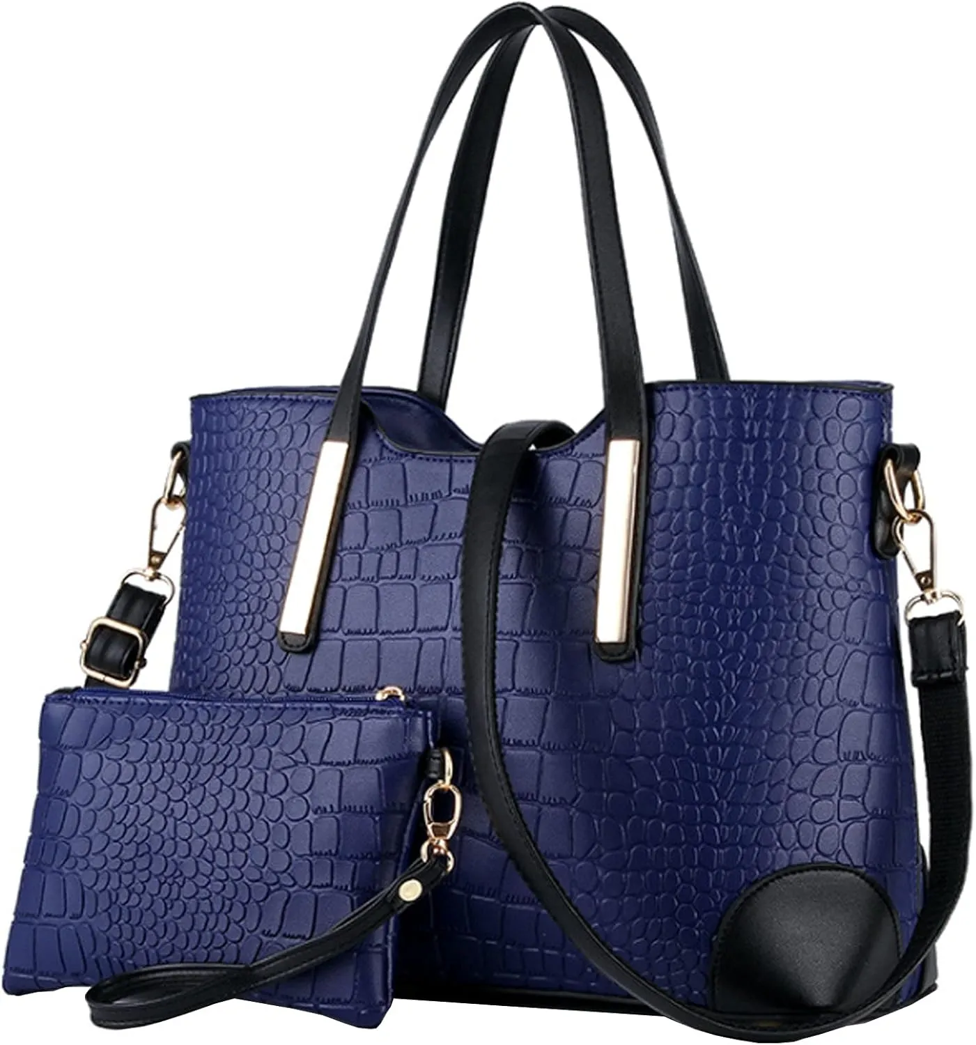 Women Ladies 2Pcs Purse and Handbags Tote PU Stiching Top Handle Satchel Shoulder Bag Clutches