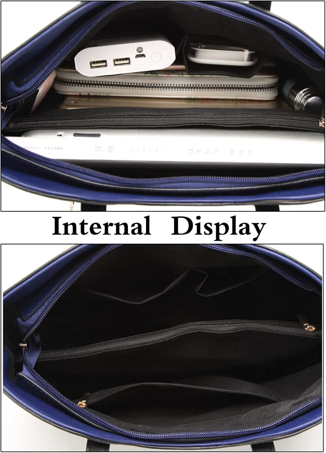 Women Ladies 2Pcs Purse and Handbags Tote PU Stiching Top Handle Satchel Shoulder Bag Clutches