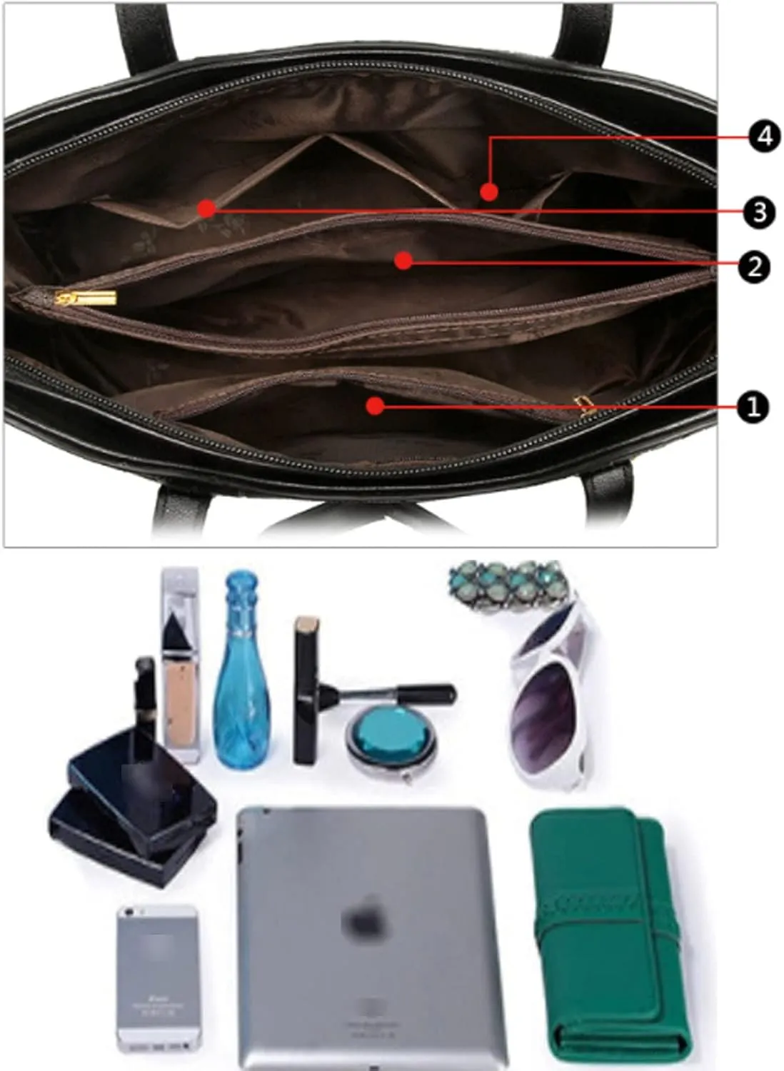 Women Ladies 2Pcs Purse and Handbags Tote PU Stiching Top Handle Satchel Shoulder Bag Clutches