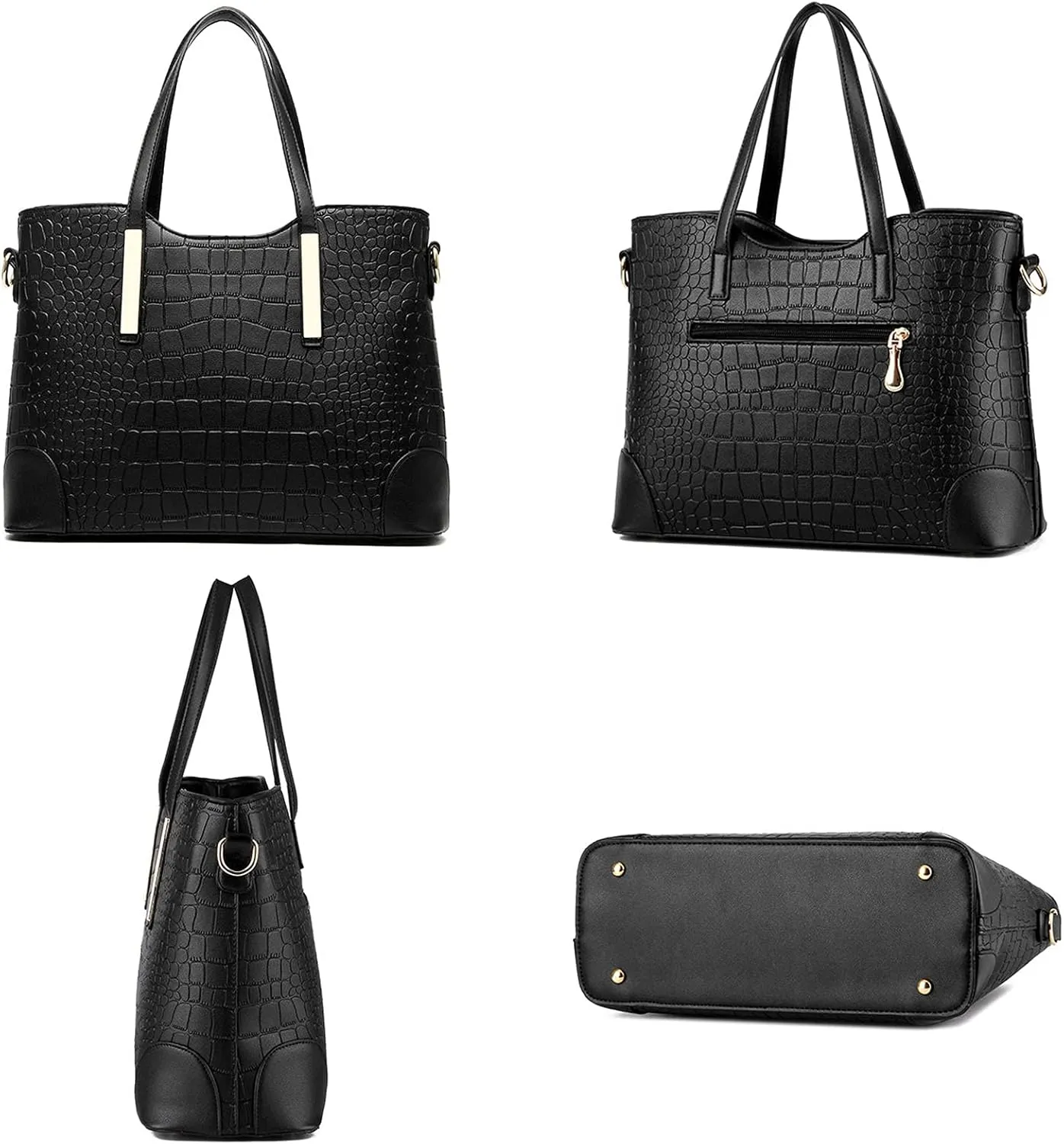 Women Ladies 2Pcs Purse and Handbags Tote PU Stiching Top Handle Satchel Shoulder Bag Clutches