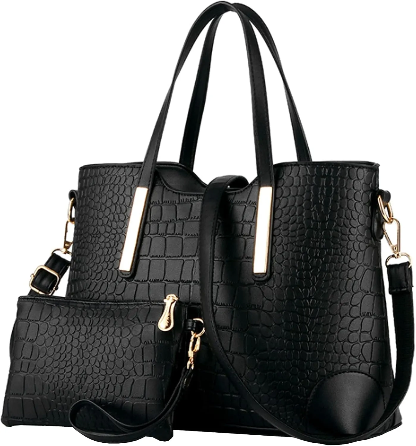Women Ladies 2Pcs Purse and Handbags Tote PU Stiching Top Handle Satchel Shoulder Bag Clutches