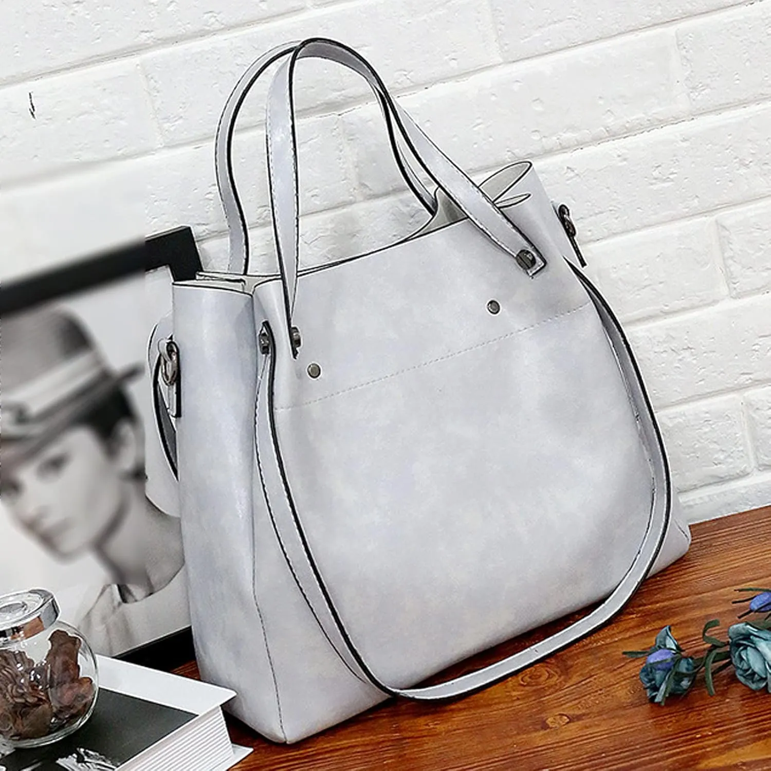 Women Ladies 4Pcs Purse and Handbags SetTote PU Top Handle Satchel Shoulder Bag Clutches Card Holder