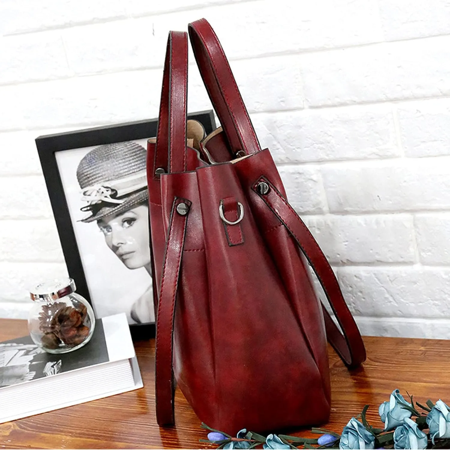 Women Ladies 4Pcs Purse and Handbags SetTote PU Top Handle Satchel Shoulder Bag Clutches Card Holder
