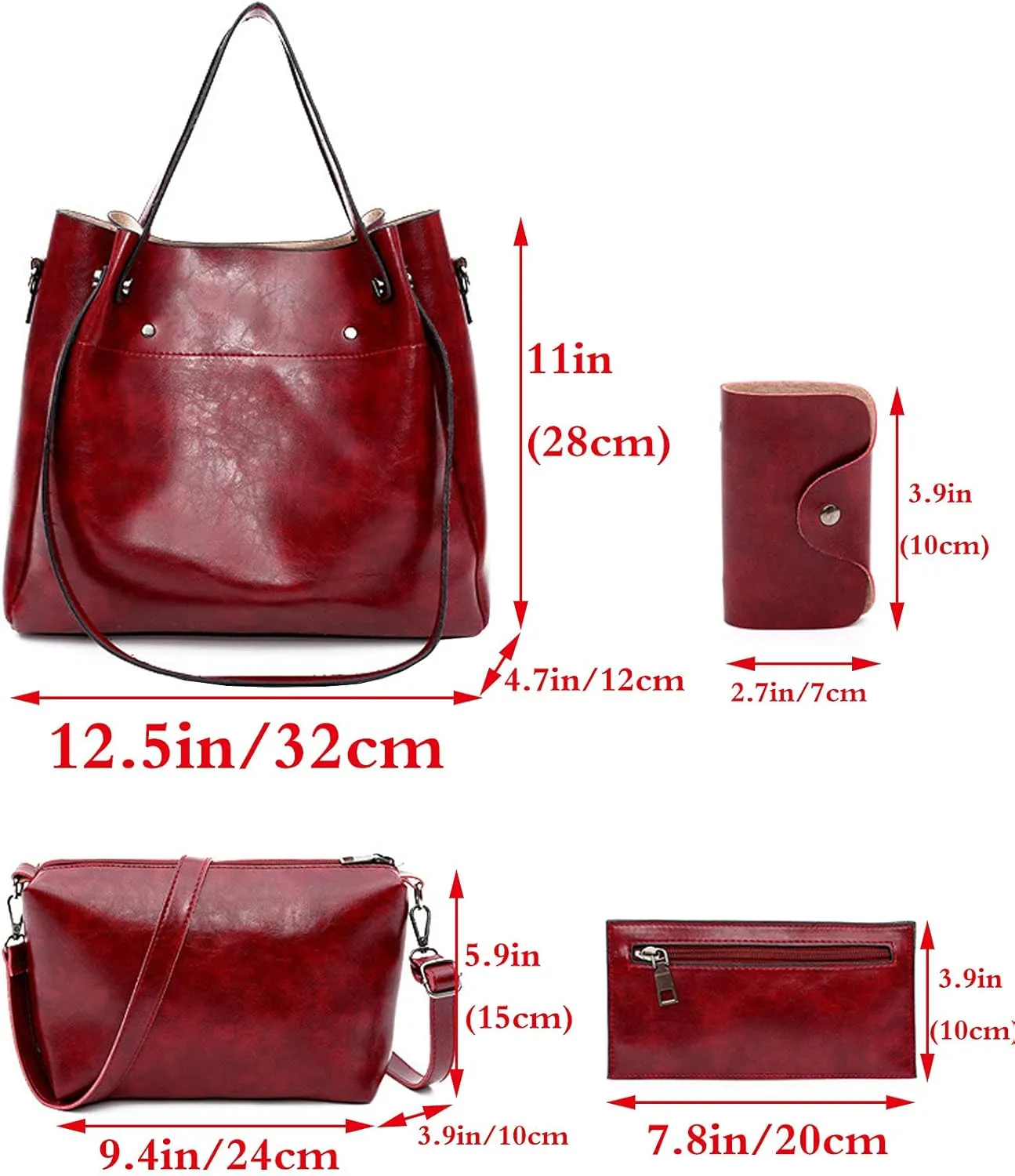 Women Ladies 4Pcs Purse and Handbags SetTote PU Top Handle Satchel Shoulder Bag Clutches Card Holder