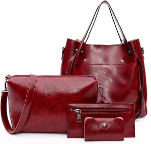 Women Ladies 4Pcs Purse and Handbags SetTote PU Top Handle Satchel Shoulder Bag Clutches Card Holder