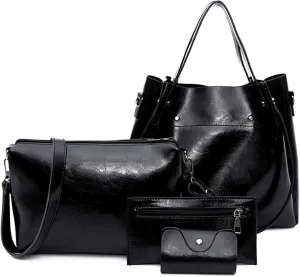 Women Ladies 4Pcs Purse and Handbags SetTote PU Top Handle Satchel Shoulder Bag Clutches Card Holder