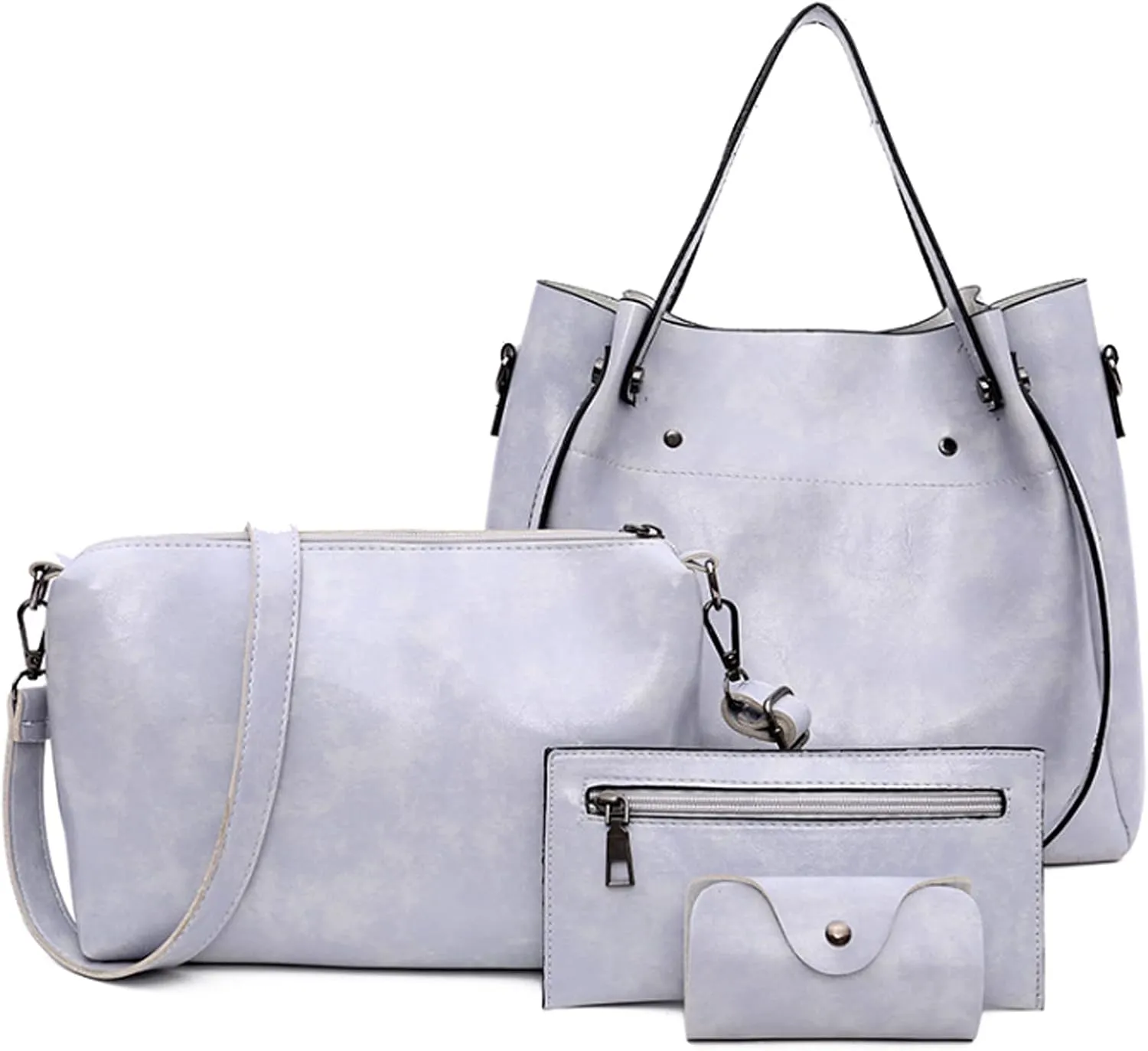 Women Ladies 4Pcs Purse and Handbags SetTote PU Top Handle Satchel Shoulder Bag Clutches Card Holder
