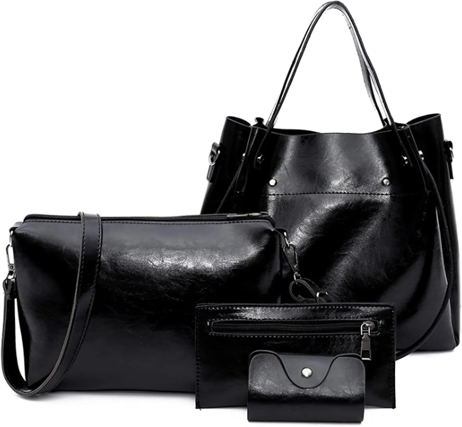 Women Ladies 4Pcs Purse and Handbags SetTote PU Top Handle Satchel Shoulder Bag Clutches Card Holder