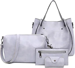 Women Ladies 4Pcs Purse and Handbags SetTote PU Top Handle Satchel Shoulder Bag Clutches Card Holder
