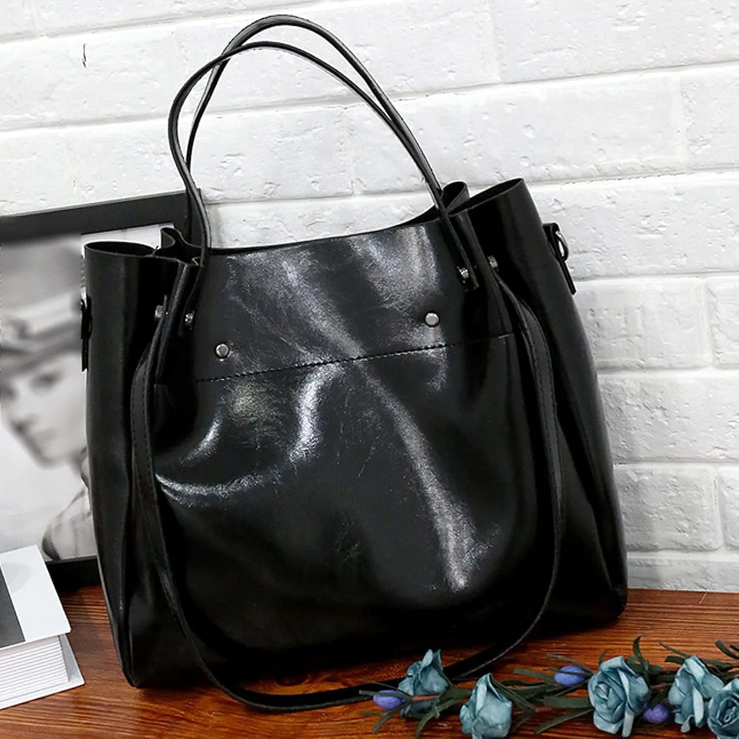 Women Ladies 4Pcs Purse and Handbags SetTote PU Top Handle Satchel Shoulder Bag Clutches Card Holder