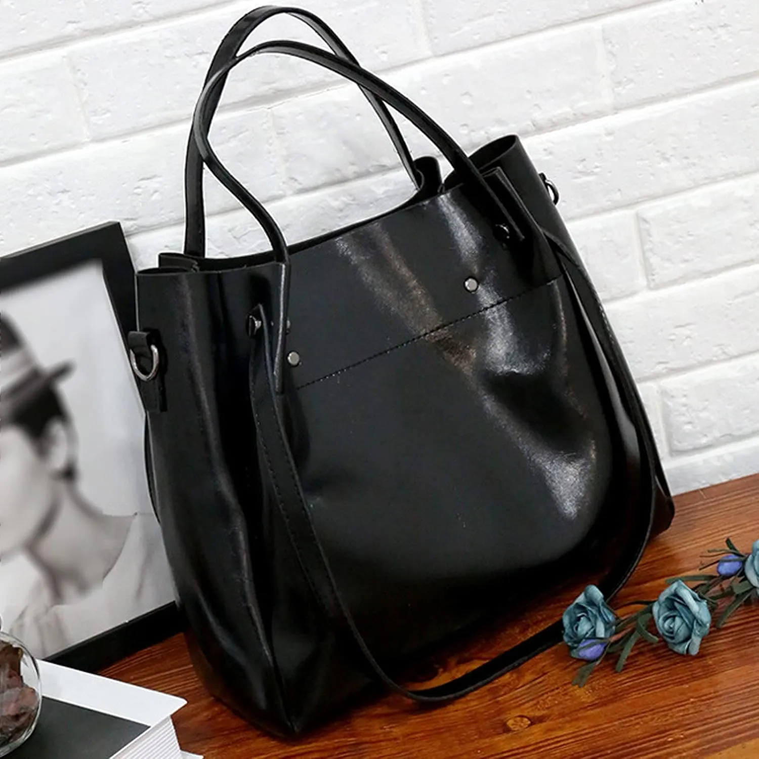 Women Ladies 4Pcs Purse and Handbags SetTote PU Top Handle Satchel Shoulder Bag Clutches Card Holder