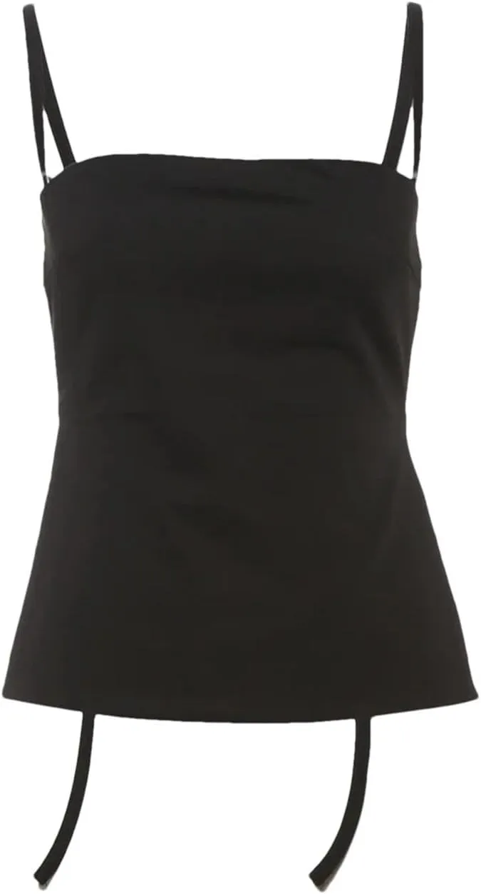 Women Sexy Backless Camisole Square Collar Irregular Hollow Shirring Tops Street Ruched Outfits