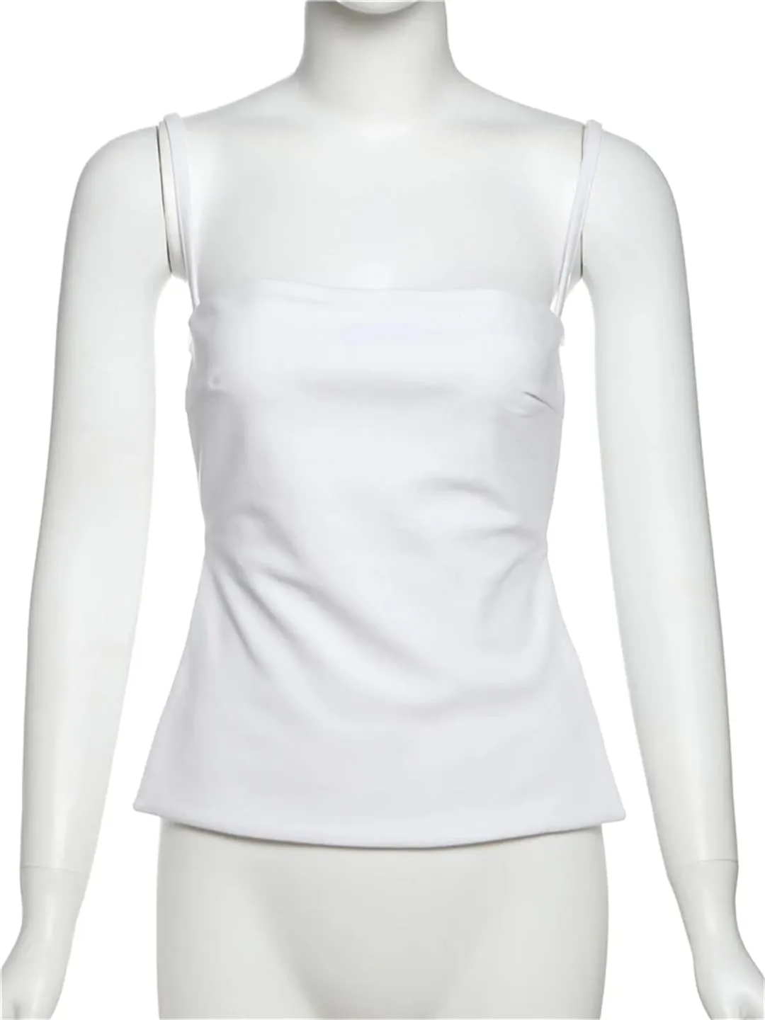 Women Sexy Backless Camisole Square Collar Irregular Hollow Shirring Tops Street Ruched Outfits