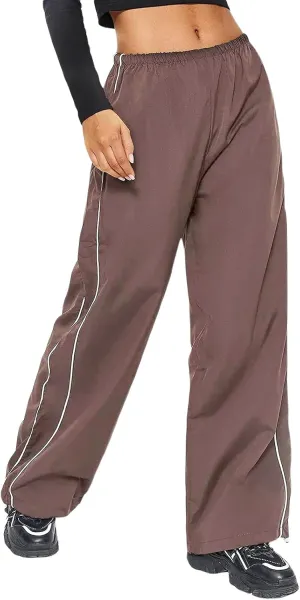 Women Side Striped Track Pants Wide Leg Baggy Sweatpants Parachute Pants Y2K Cargo Pants Joggers Trousers Streetwear