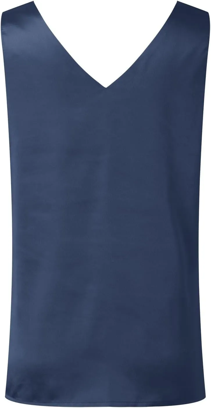 Women Silk Satin Tank Tops Sleeveless Tops Summer Basic Tank Shirt Dressy V-Neck Solid Camisole Blouses Casual Loose