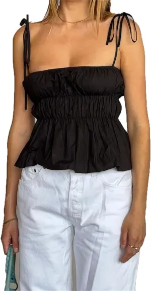 Women Sleeveless Camisole Aesthetic Bow Cami Tops Tank Tops Low Cut Backless Crop Tops