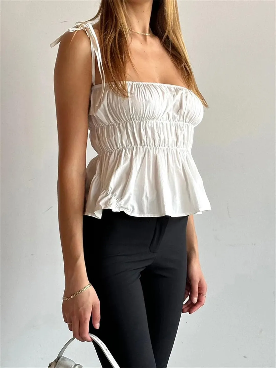 Women Sleeveless Camisole Aesthetic Bow Cami Tops Tank Tops Low Cut Backless Crop Tops