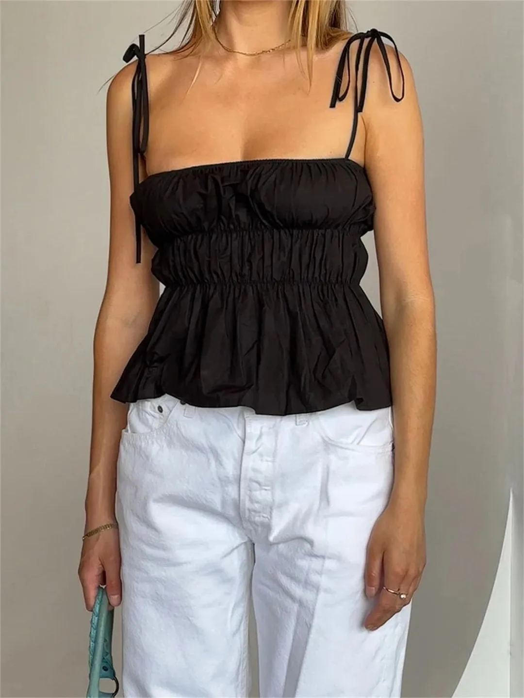 Women Sleeveless Camisole Aesthetic Bow Cami Tops Tank Tops Low Cut Backless Crop Tops
