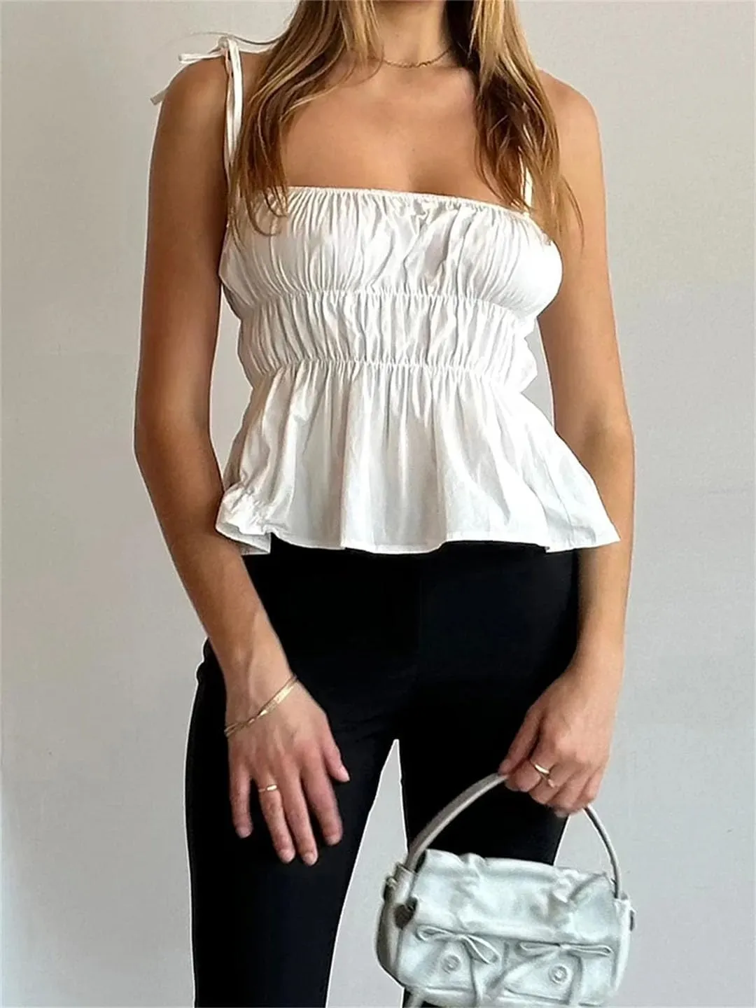 Women Sleeveless Camisole Aesthetic Bow Cami Tops Tank Tops Low Cut Backless Crop Tops